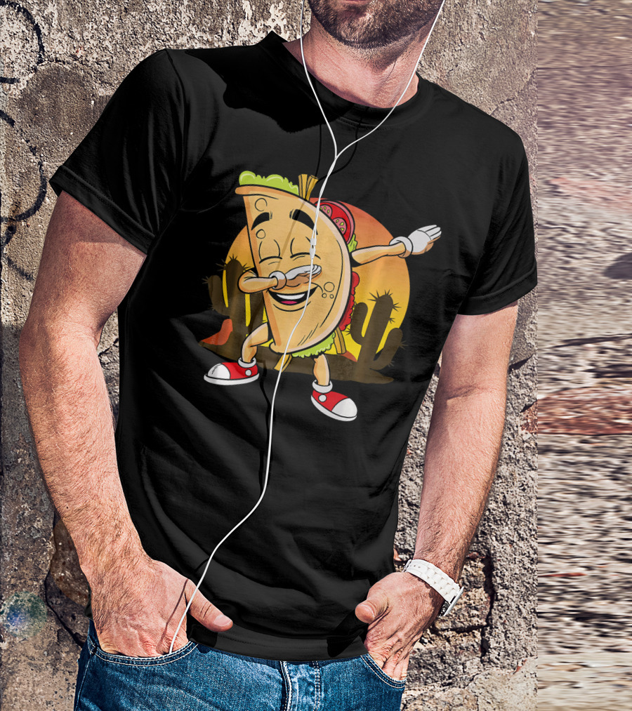Cinco De Mayo Mexican Dabbing Taco With Fiesta Cactus Sunset T-Shirt