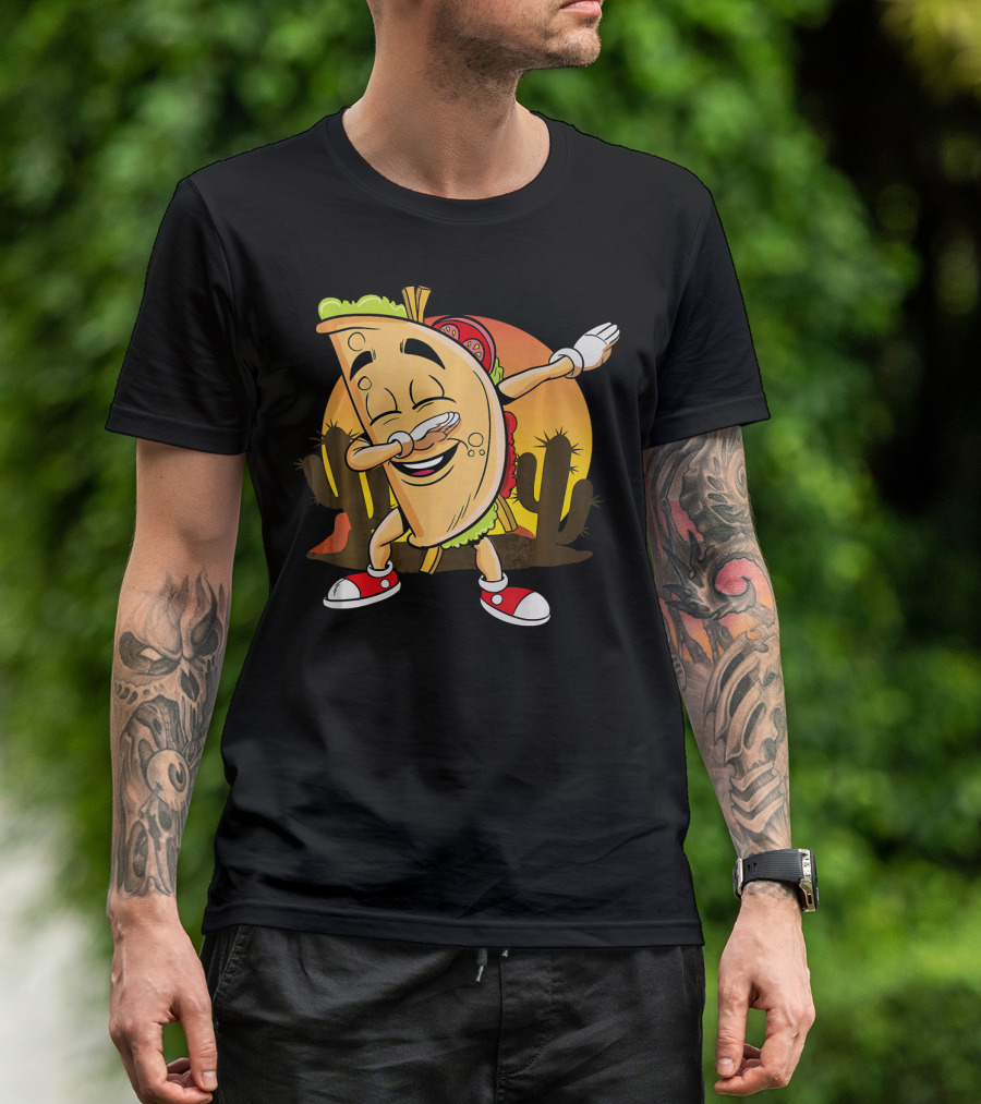 Cinco De Mayo Mexican Dabbing Taco With Fiesta Cactus Sunset T-Shirt