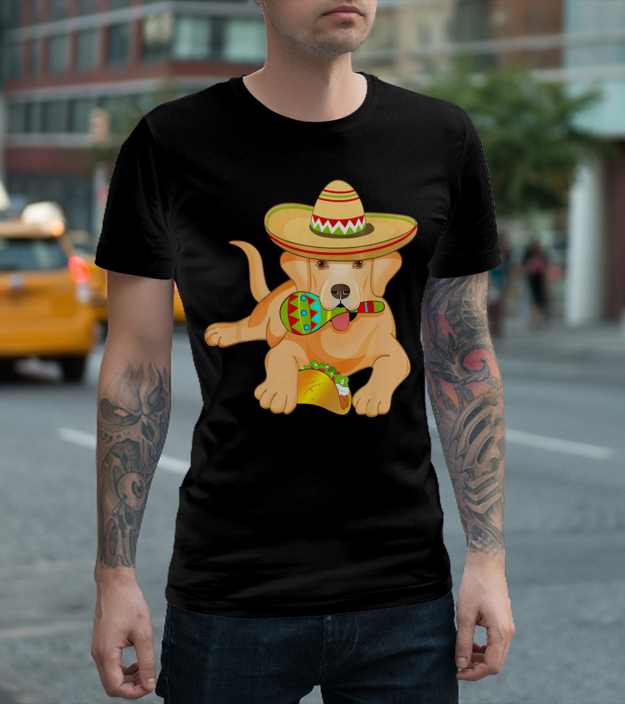 Cinco de Mayo Labrador Dog with Sombrero Taco and Maraca T-Shirt
