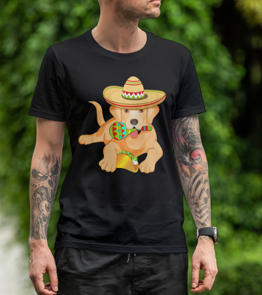 Cinco De Mayo Labrador Dog With Sombrero Taco And Maraca T-Shirt