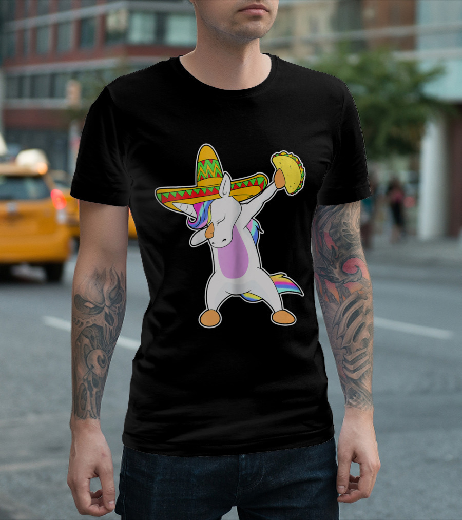 Funny Dabbing Unicorn With Taco And Sombrero Leveraging Cinco De Mayo Celebrations T-Shirt