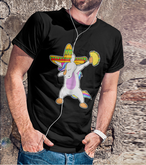 Funny Dabbing Unicorn With Taco And Sombrero Leveraging Cinco De Mayo Celebrations T-Shirt