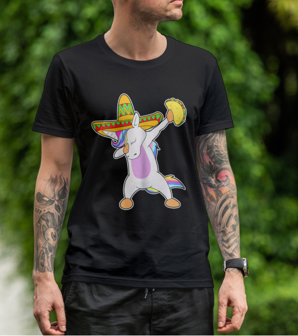 Funny Dabbing Unicorn With Taco And Sombrero Leveraging Cinco De Mayo Celebrations T-Shirt