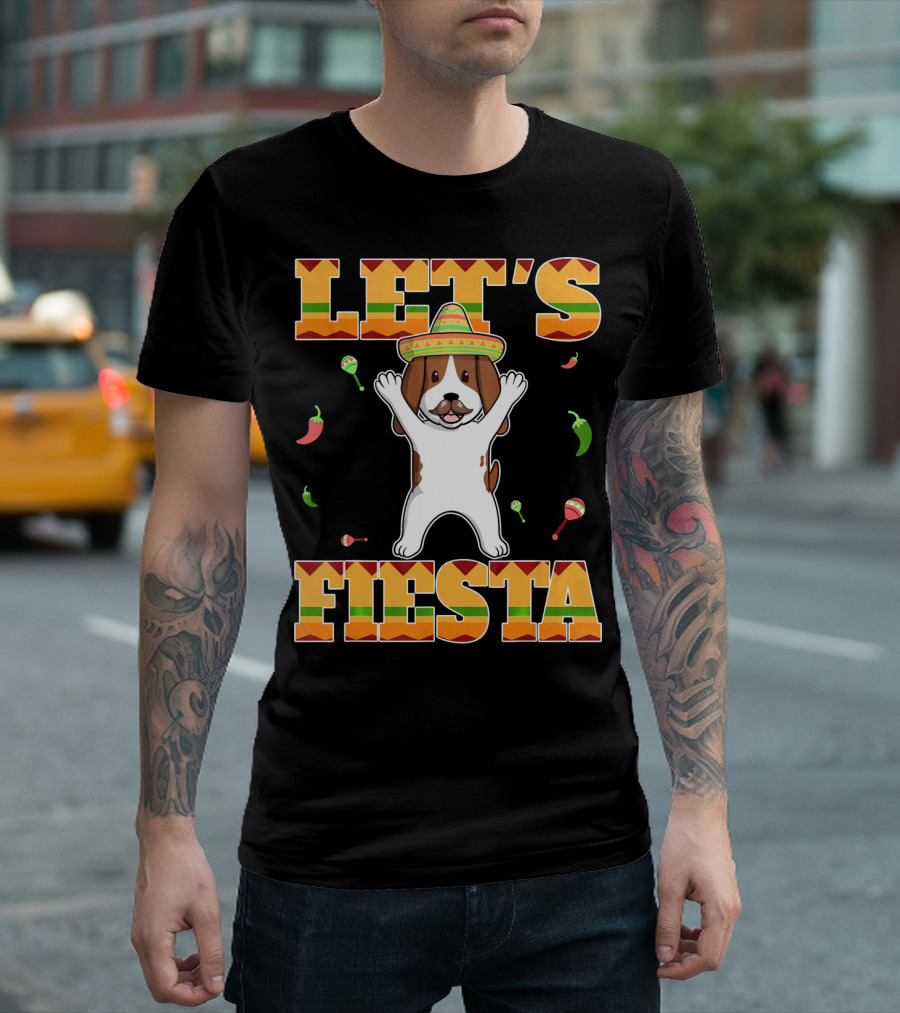 Let's Fiesta Basset Hound Cinco De Mayo Sombrero Maracas Chili Peppers T-Shirt
