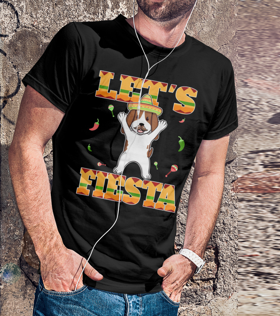 Let's Fiesta Basset Hound Cinco De Mayo Sombrero Maracas Chili Peppers T-Shirt