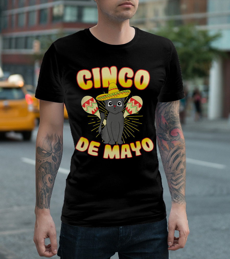 Cinco De Mayo Fiesta Cat with Sombrero and Maracas T-Shirt