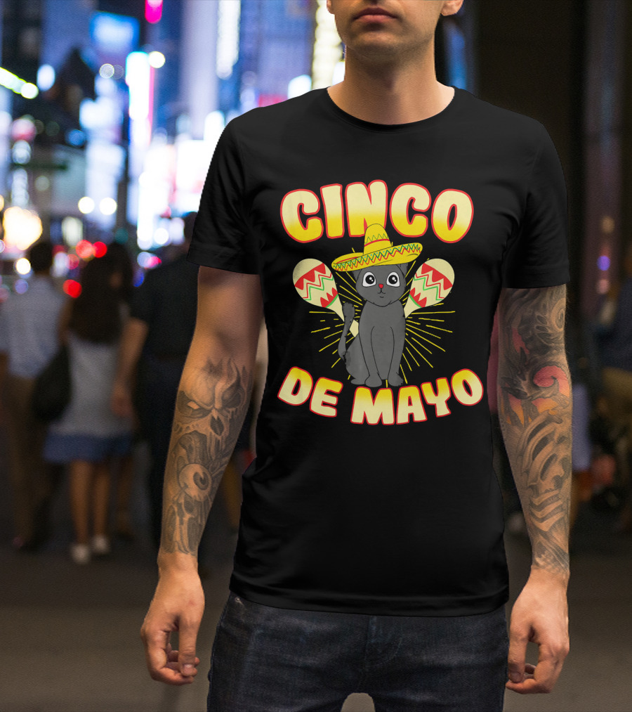 Cinco De Mayo Fiesta Cat With Sombrero And Maracas T-Shirt