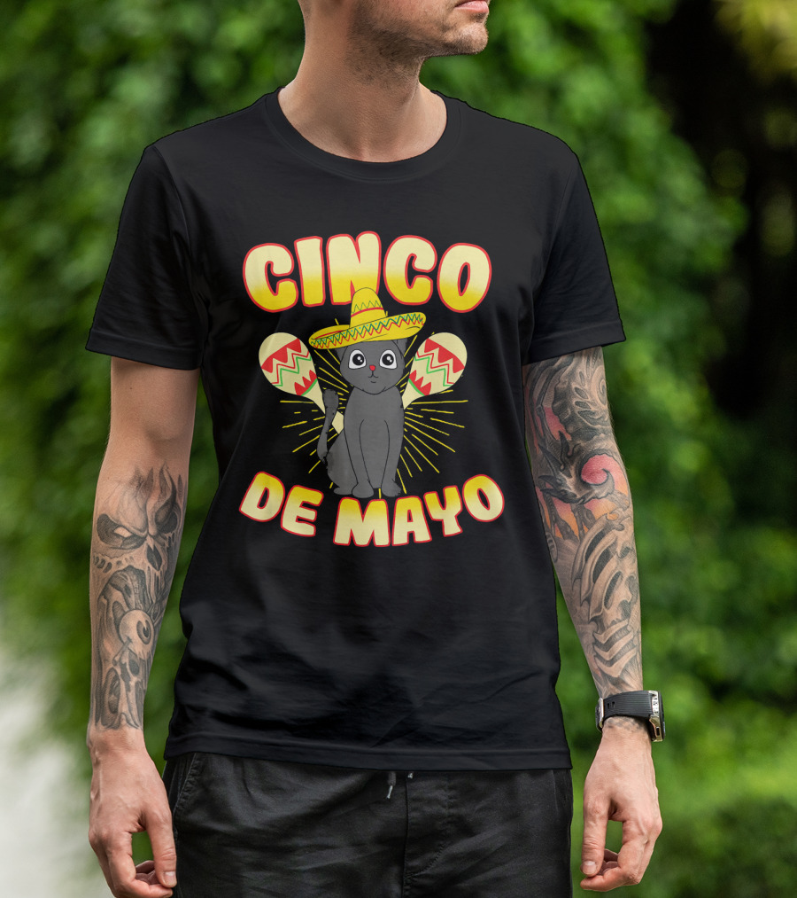 Cinco De Mayo Fiesta Cat With Sombrero And Maracas T-Shirt