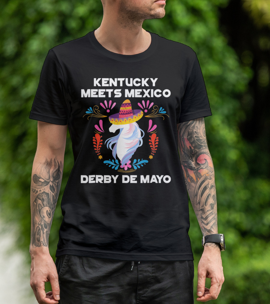 Kentucky Meets Mexico Derby De Mayo Sombrero Horse Floral T-Shirt