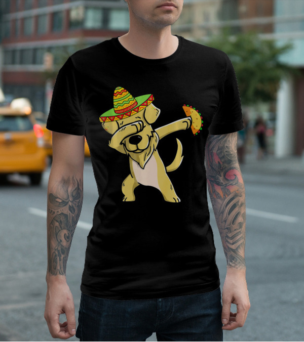 Golden Retriever Dabbing With Sombrero And Taco T-Shirt