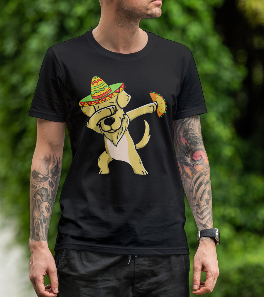 Golden Retriever Dabbing With Sombrero And Taco T-Shirt