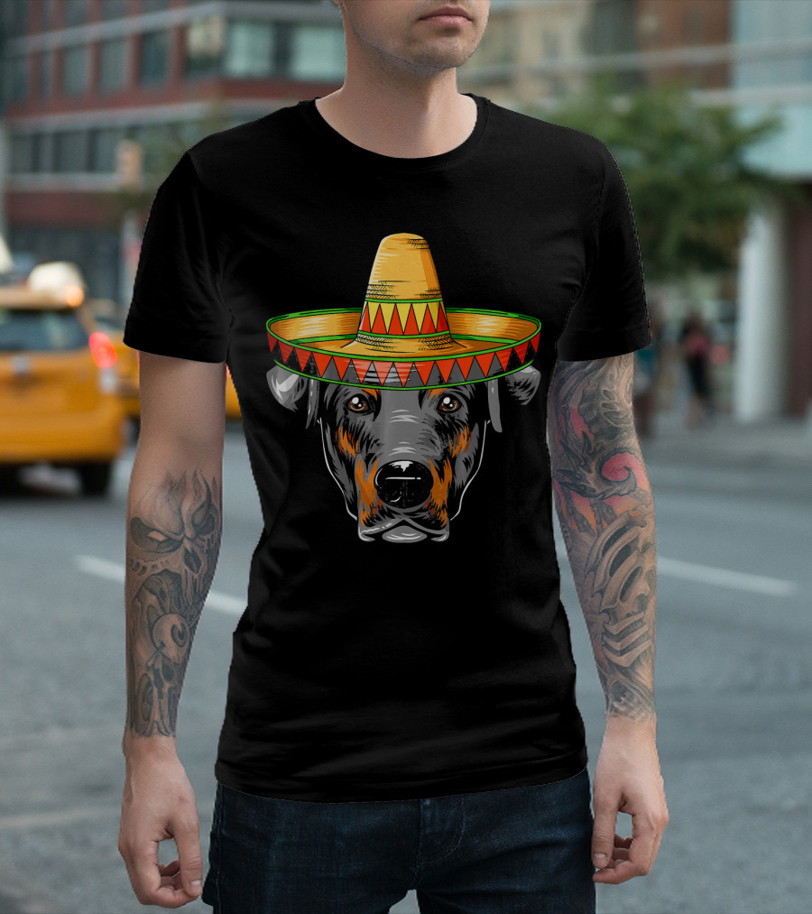 Cinco De Mayo Doberman Wearing Mexican Sombrero T-Shirt