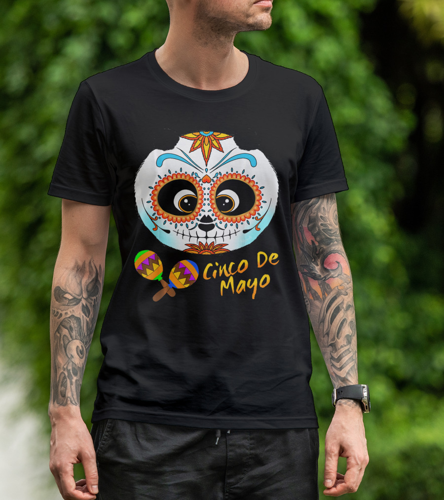 Cinco De Mayo Sugar Skull Panda With Maracas T-Shirt