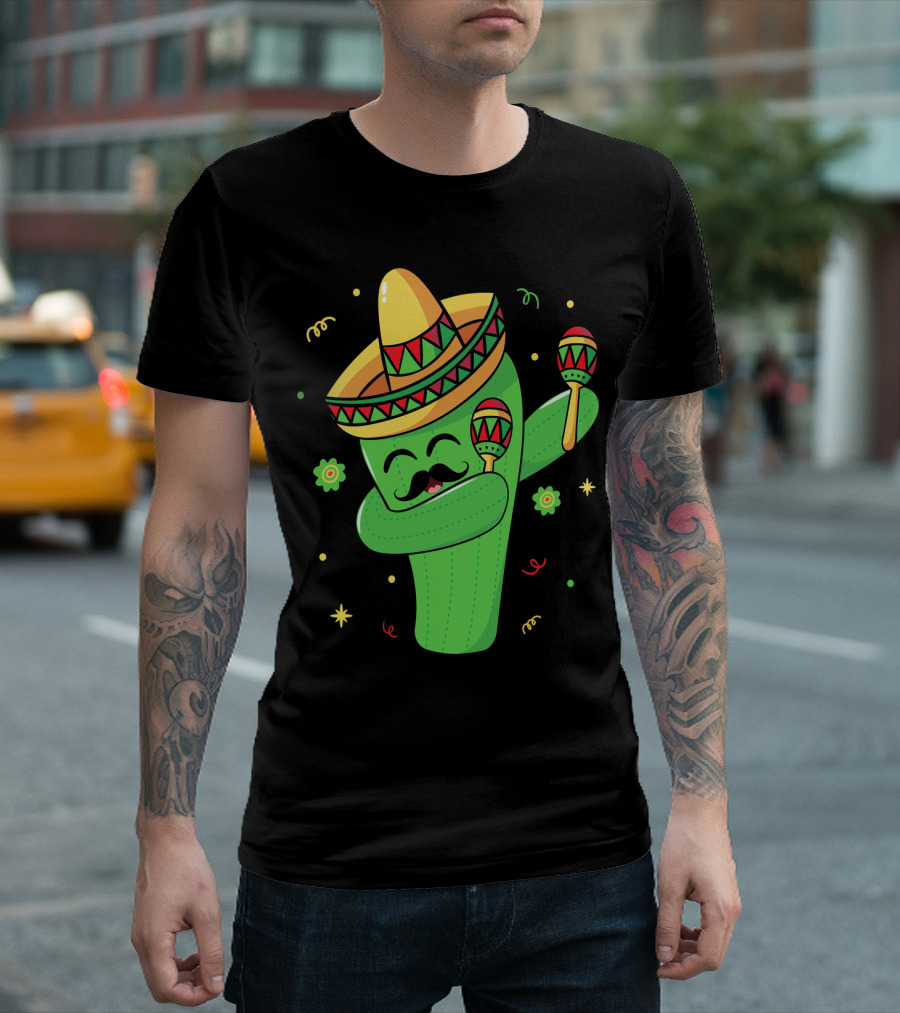 Cinco De Mayo Cactus Dabbing with Sombrero and Maracas T-Shirt