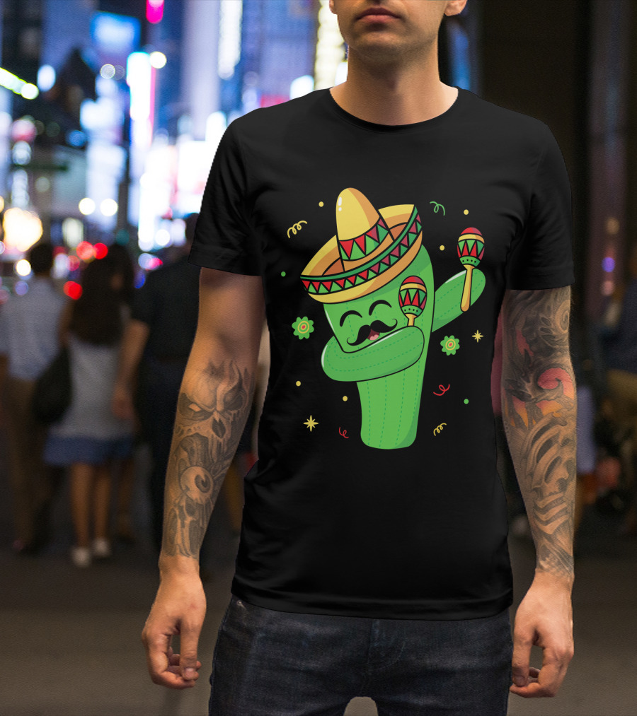 Cinco De Mayo Cactus Dabbing With Sombrero And Maracas T-Shirt