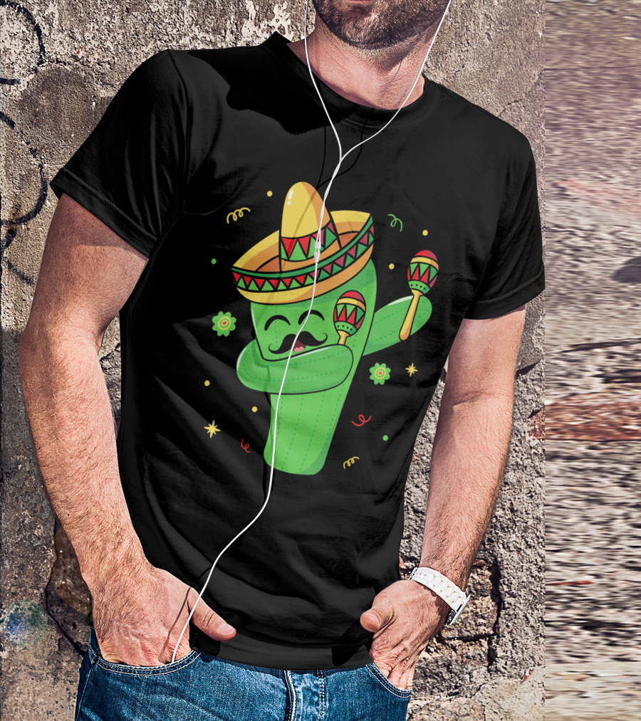 Cinco De Mayo Cactus Dabbing With Sombrero And Maracas T-Shirt