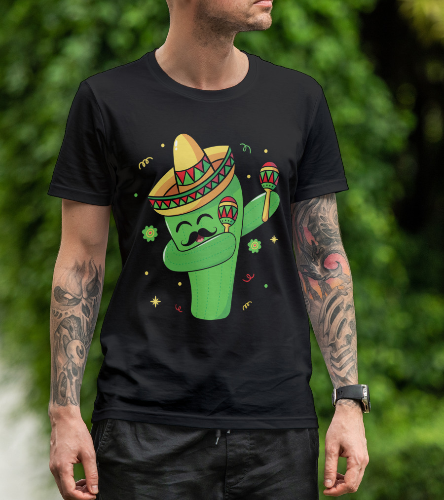 Cinco De Mayo Cactus Dabbing With Sombrero And Maracas T-Shirt