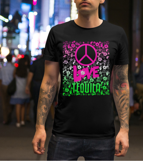 Peace Love Tequila Hippie Style Cinco De Mayo Festive Symbols Icons T-Shirt