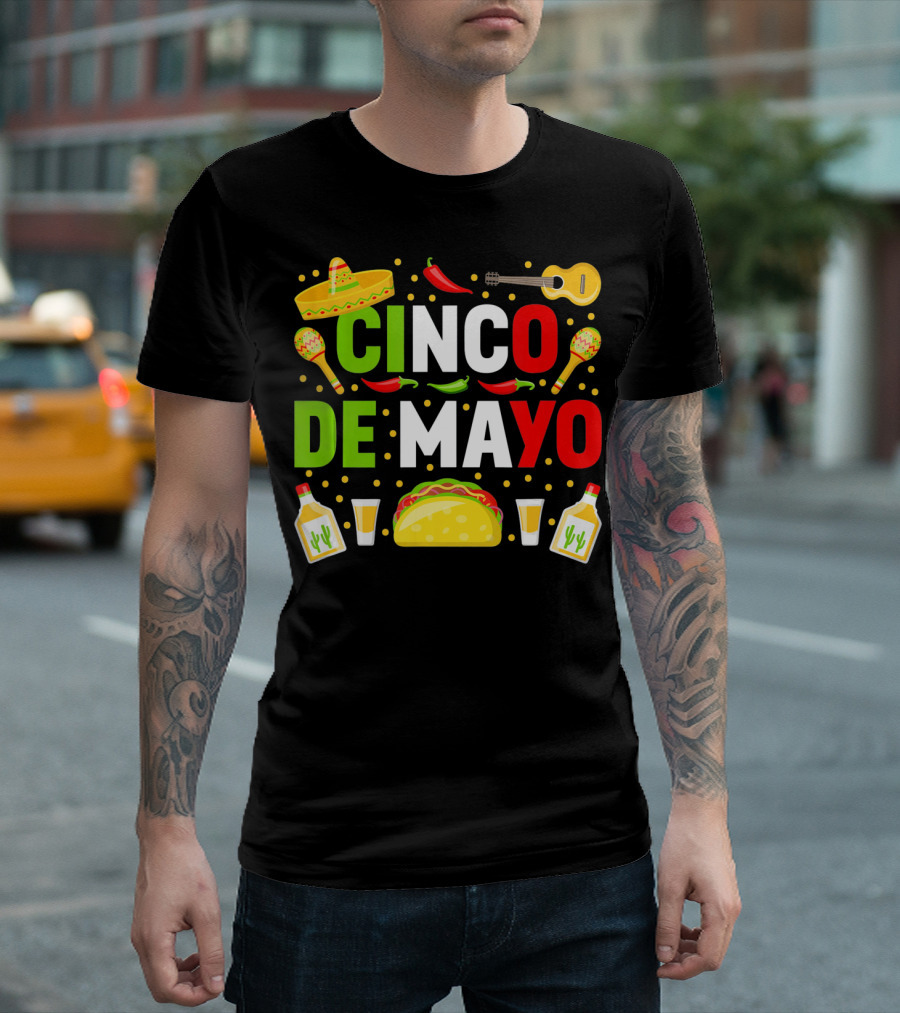 Cinco De Mayo Celebration Taco Maracas Sombrero Guitar Tequila Fiesta T-Shirt