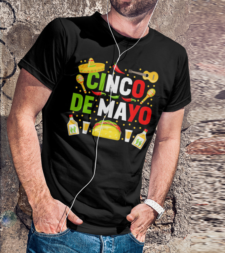 Cinco De Mayo Celebration Taco Maracas Sombrero Guitar Tequila Fiesta T-Shirt
