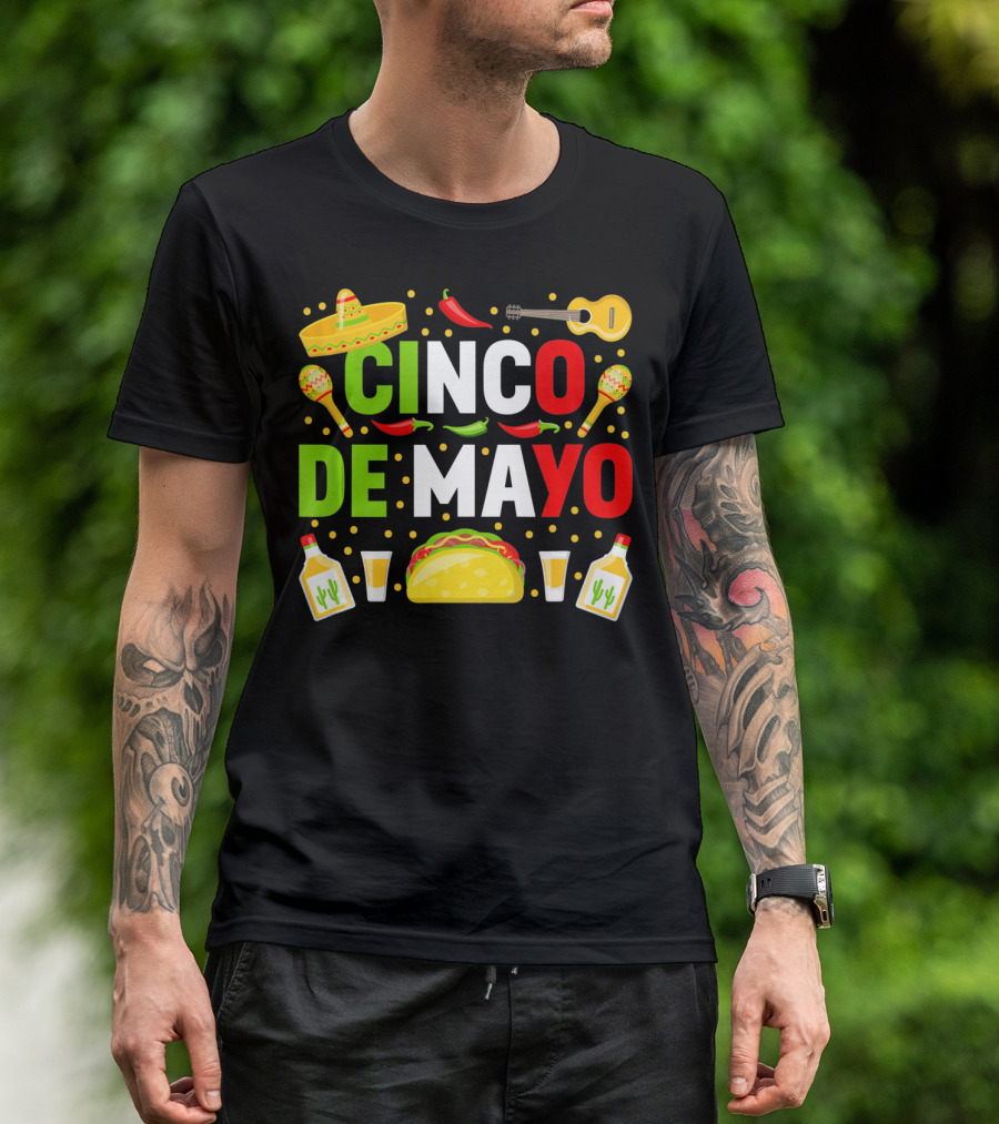 Cinco De Mayo Celebration Taco Maracas Sombrero Guitar Tequila Fiesta T-Shirt