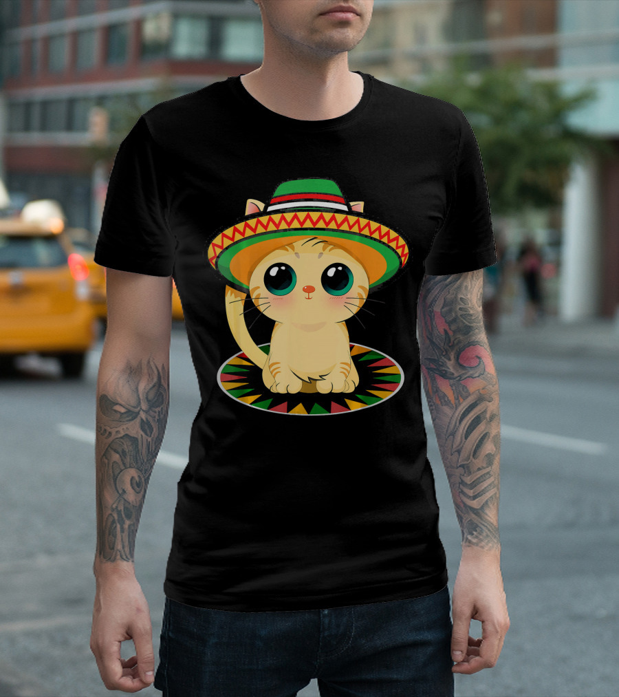 Cute Cat Cinco de Mayo 5th of May Celebration with Sombrero T-Shirt