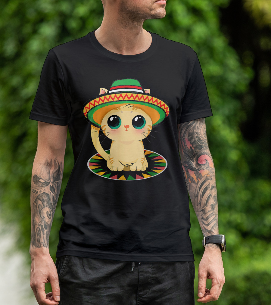 Cute Cat Cinco De Mayo 5th Of May Celebration With Sombrero T-Shirt