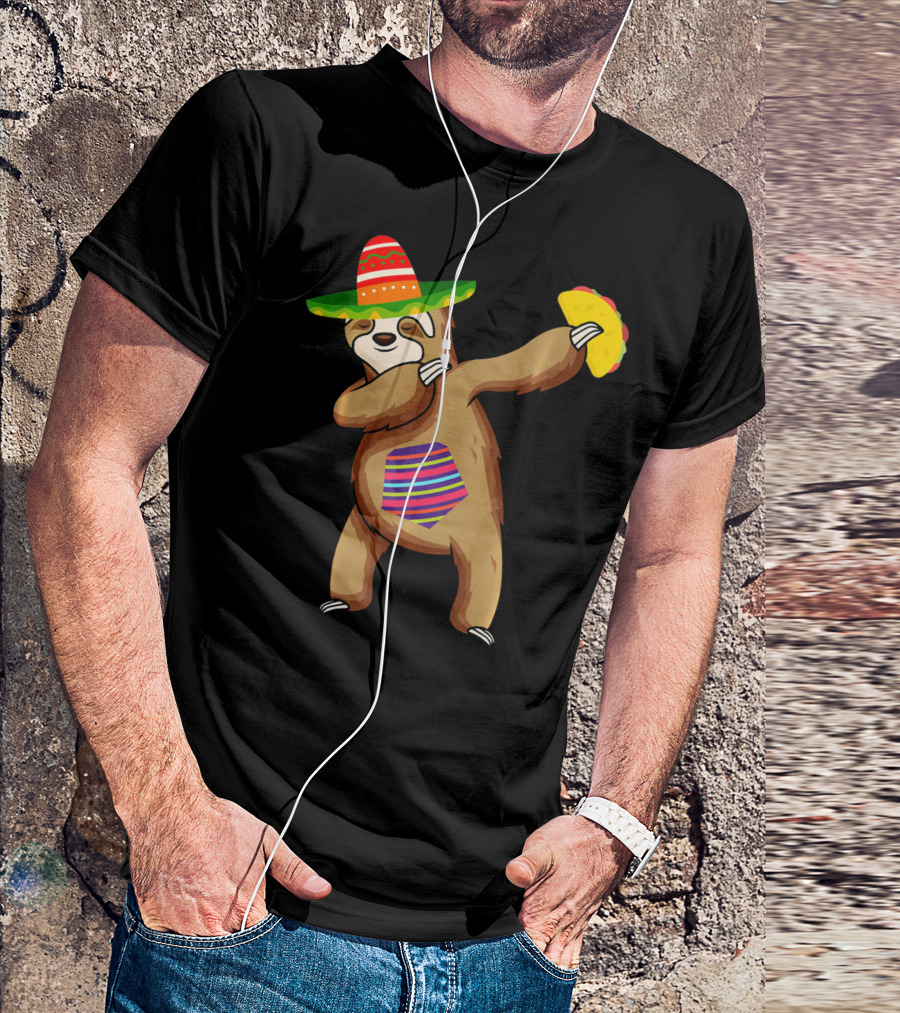 Sombrero Sloth Dabbing With Tacos For Cinco De Mayo T-Shirt