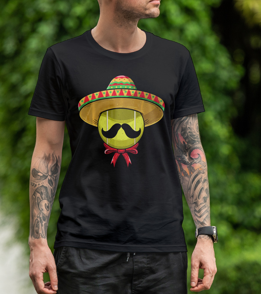 Cinco De Mayo Tennis Sombrero With Mustache And Bow Tie T-Shirt