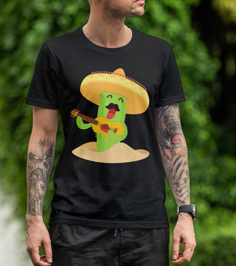 Happy Cinco De Mayo Cactus Guitarist With Sombrero T-Shirt