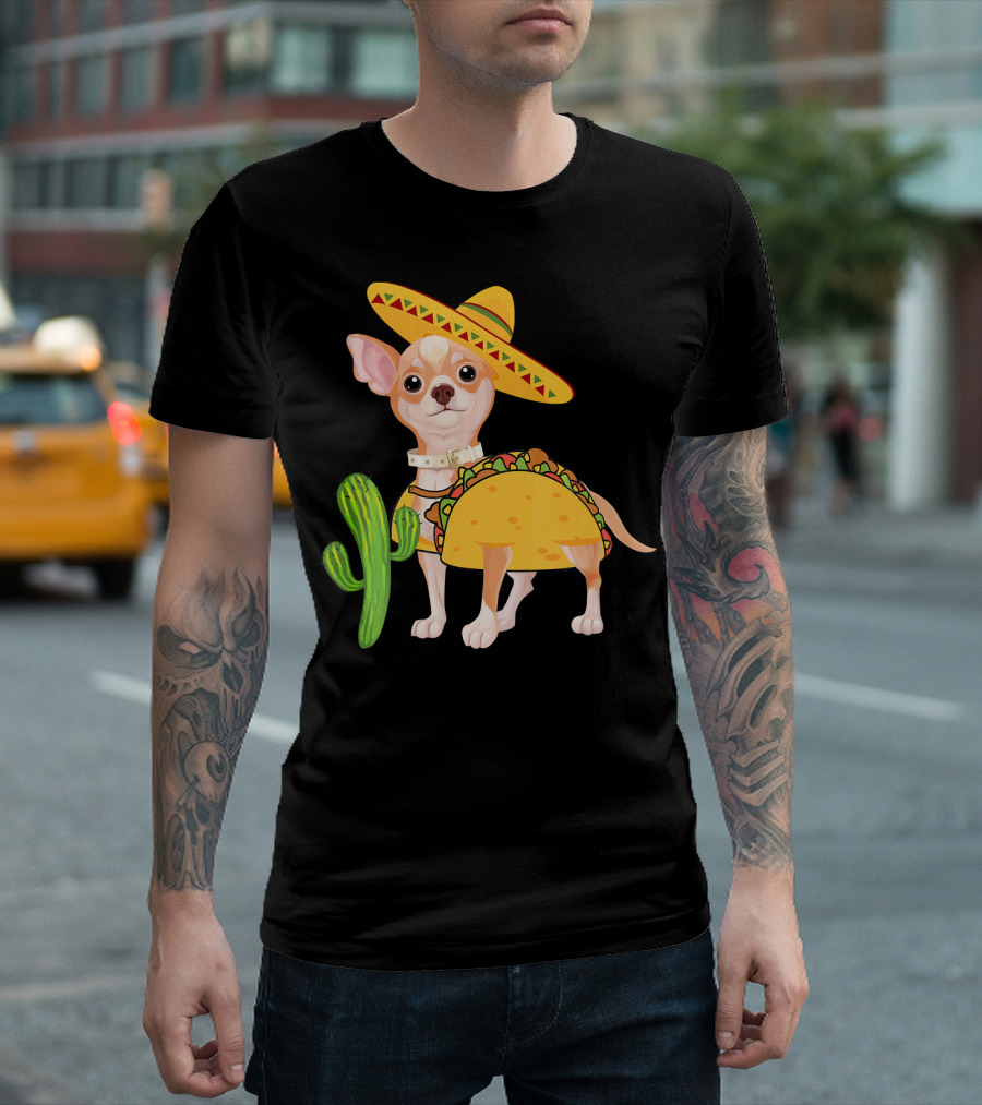 Funny Cinco de Mayo Fiesta Mexican Chihuahua Taco Sombrero Cactus T-Shirt