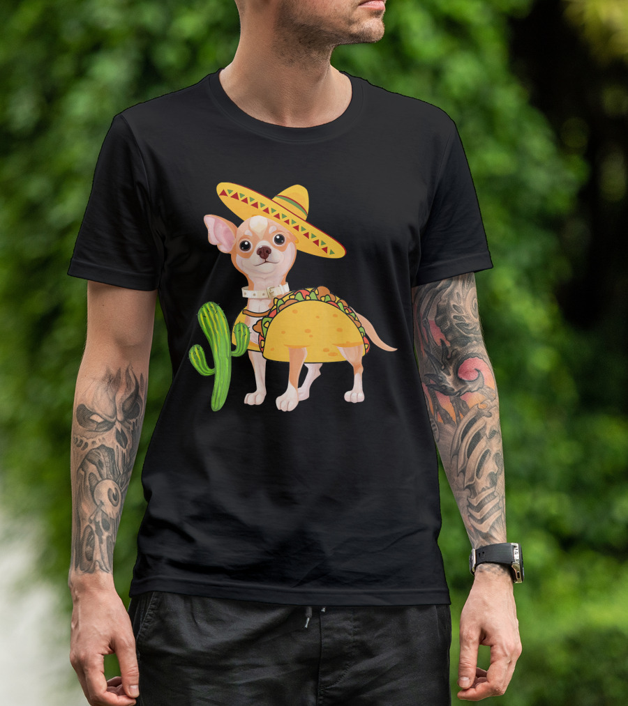 Funny Cinco De Mayo Fiesta Mexican Chihuahua Taco Sombrero Cactus T-Shirt
