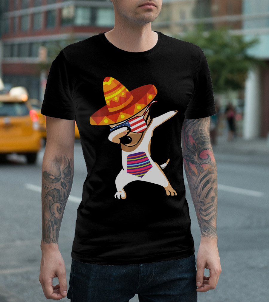 Sombrero Chihuahua Dabbing Mexican Chihuah American Flag Glasses T-Shirt
