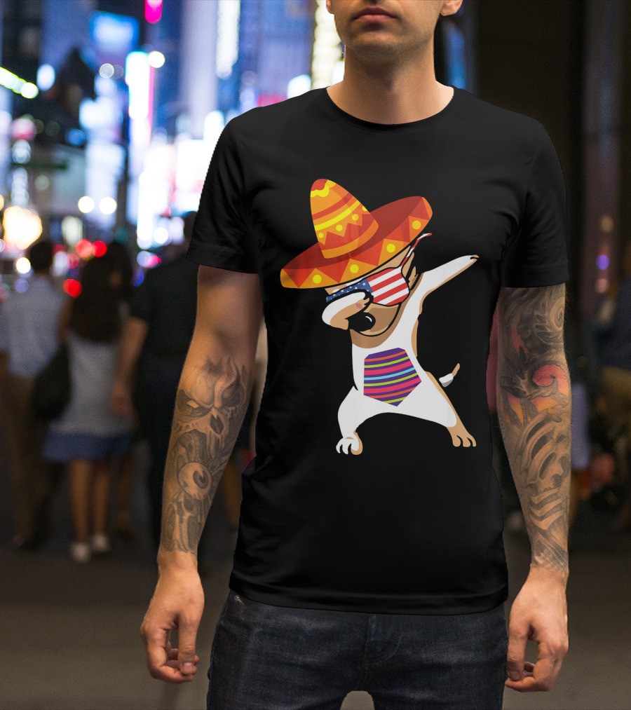 Sombrero Chihuahua Dabbing Mexican Chihuah American Flag Glasses T-Shirt