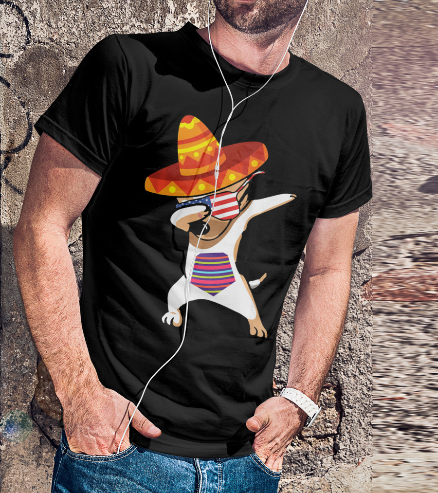 Sombrero Chihuahua Dabbing Mexican Chihuah American Flag Glasses T-Shirt