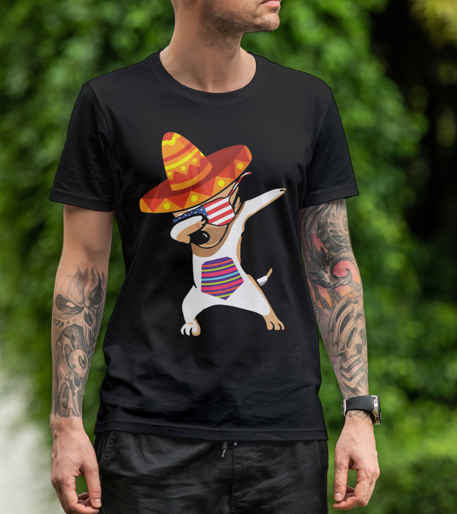 Sombrero Chihuahua Dabbing Mexican Chihuah American Flag Glasses T-Shirt