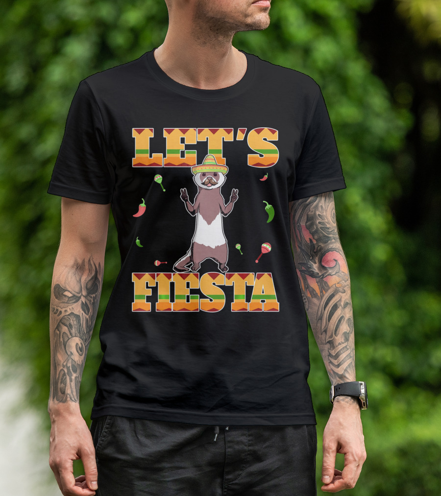Let's Fiesta Ferret Sombrero Maracas Peppers Mexican T-Shirt
