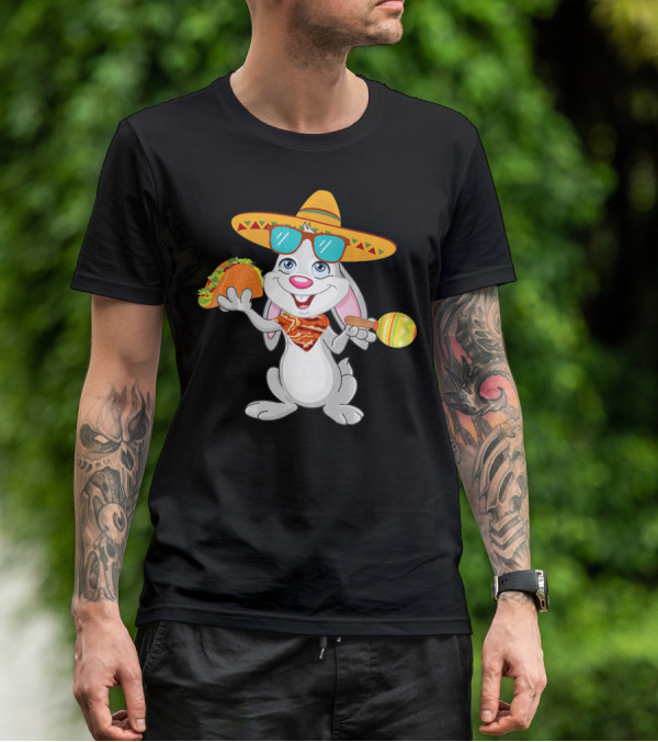 Easter Bunny With Taco And Sombrero For Cinco De Mayo T-Shirt