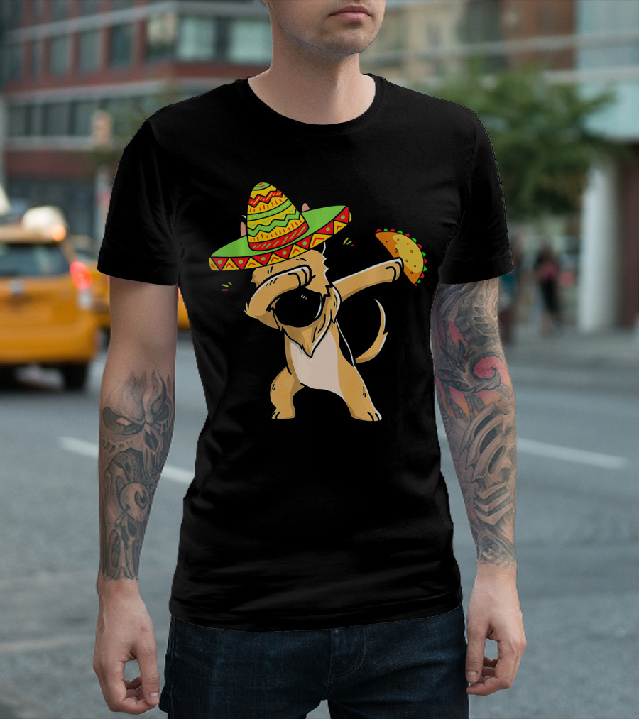 German Shepherd Dabbing with Taco and Sombrero Cinco de Mayo Fun T-Shirt