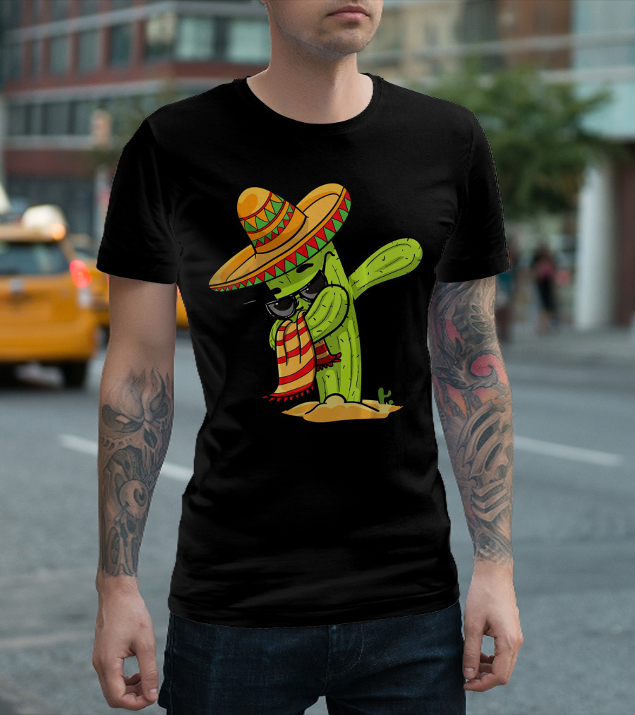 Dabbing Cactus Wearing Sombrero and Sunglasses T-Shirt