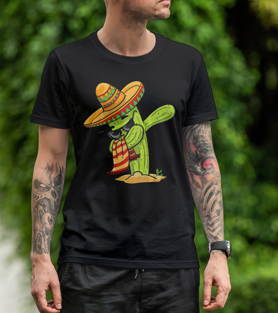 Dabbing Cactus Wearing Sombrero And Sunglasses T-Shirt