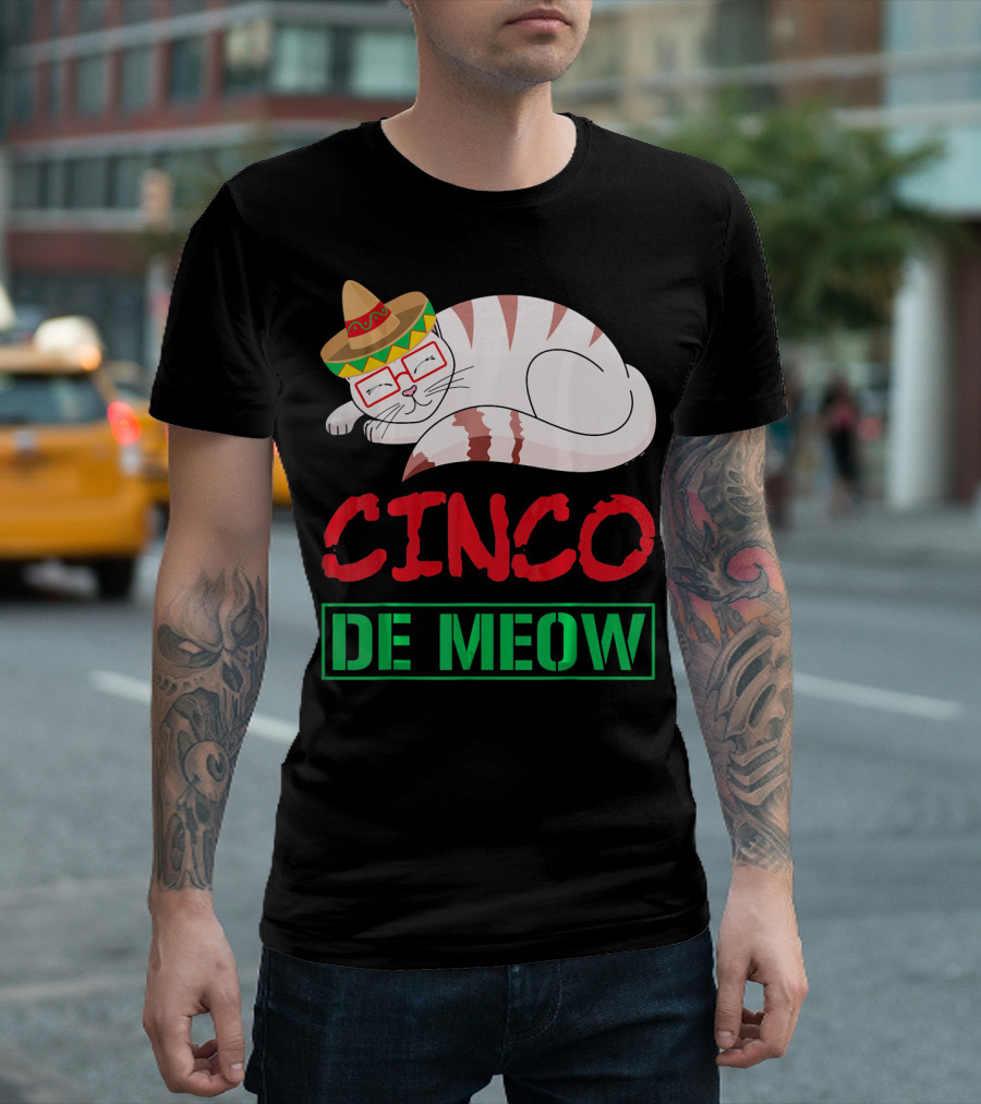 Cinco De Meow Funny Kitty with Sombrero Celebrating Mexican Holiday T-Shirt