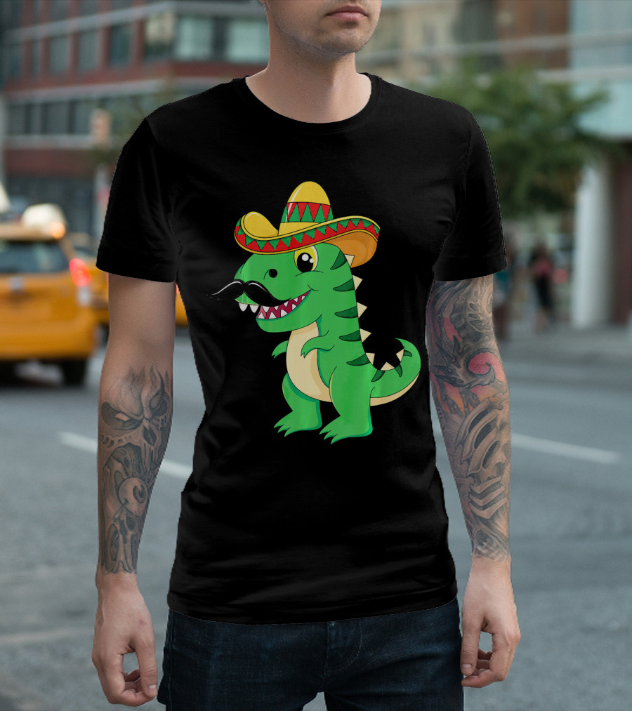 Cinco De Mayo Rex Dinosaur In Sombrero And Mustache T-Shirt
