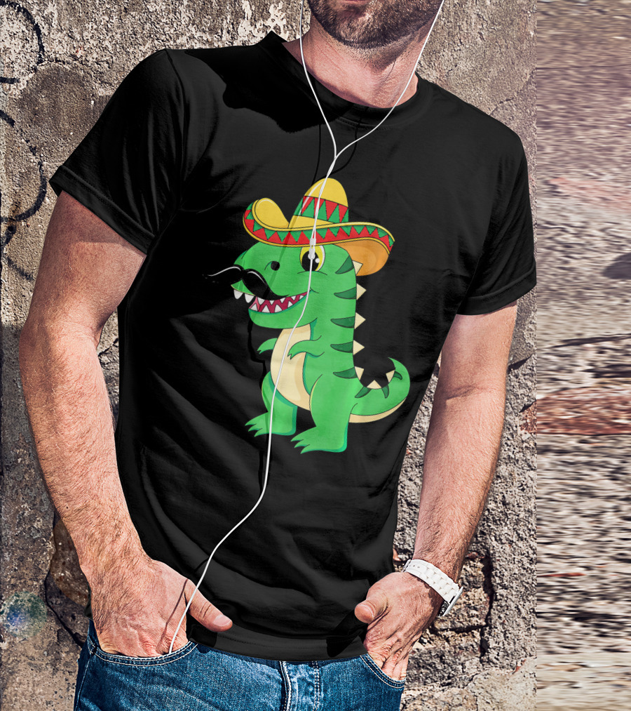 Cinco De Mayo Rex Dinosaur In Sombrero And Mustache T-Shirt