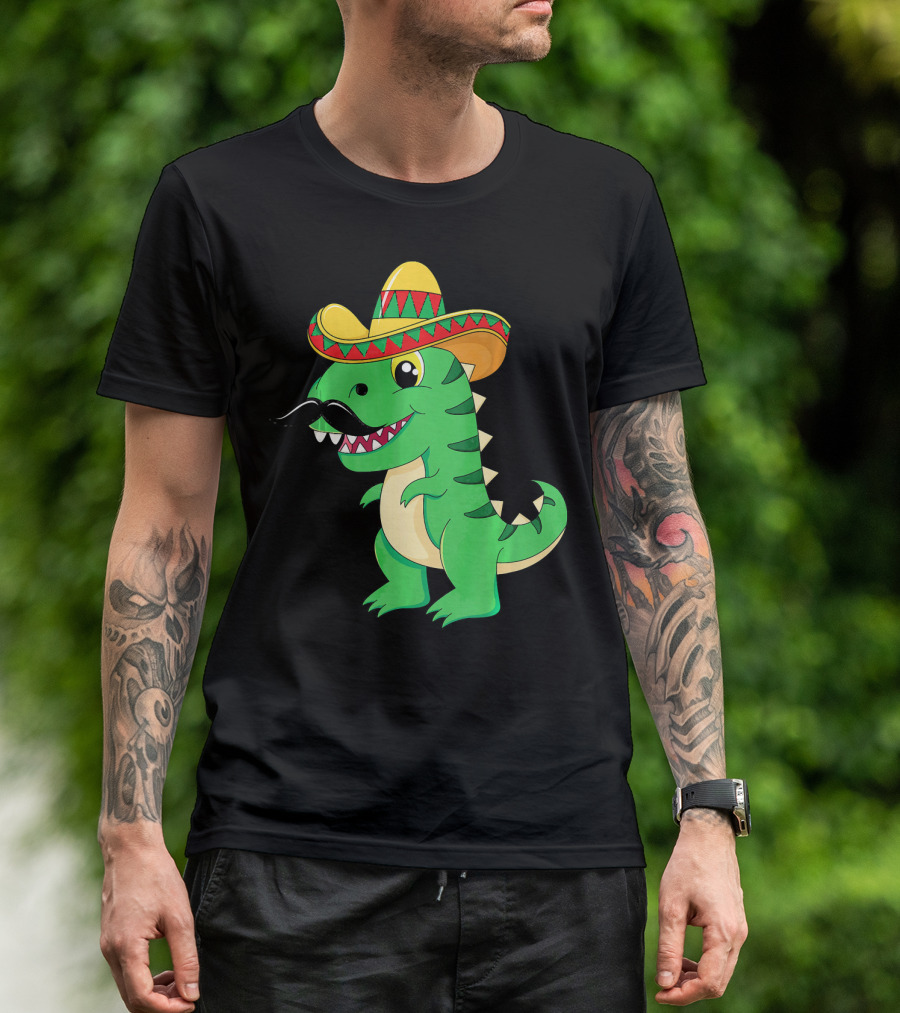 Cinco De Mayo Rex Dinosaur In Sombrero And Mustache T-Shirt