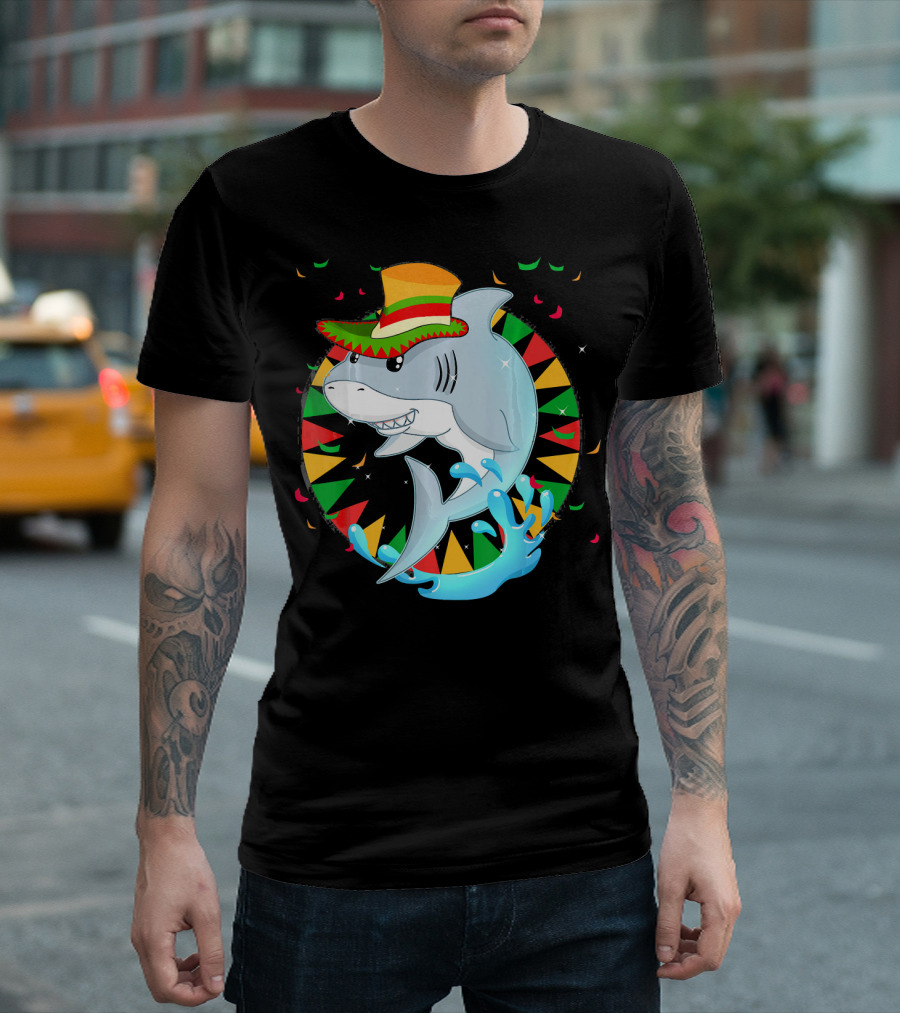 Cute Shark Cinco de Mayo 5th of May Celebration Hat Sombrero Colorful Fiesta T-Shirt