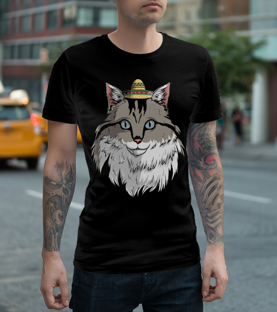 Maine Coon Cat Sombrero Fiesta Cinco De Mayo T-Shirt