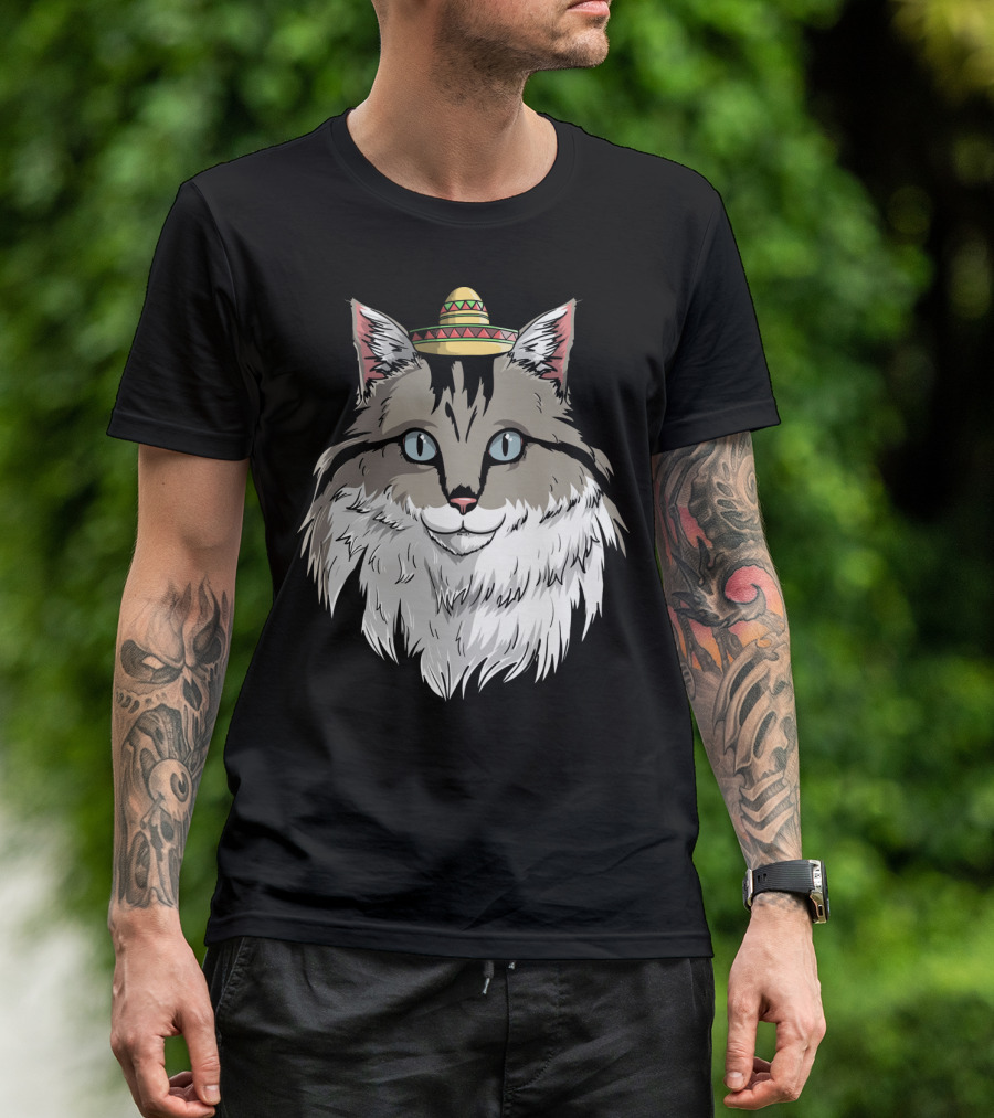 Maine Coon Cat Sombrero Fiesta Cinco De Mayo T-Shirt