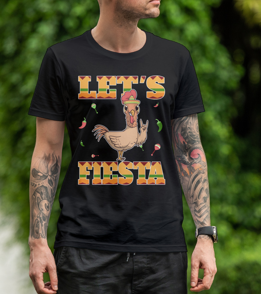 Let's Fiesta Chicken Cinco De Mayo Mexica Chili Peppers And Maracas T-Shirt