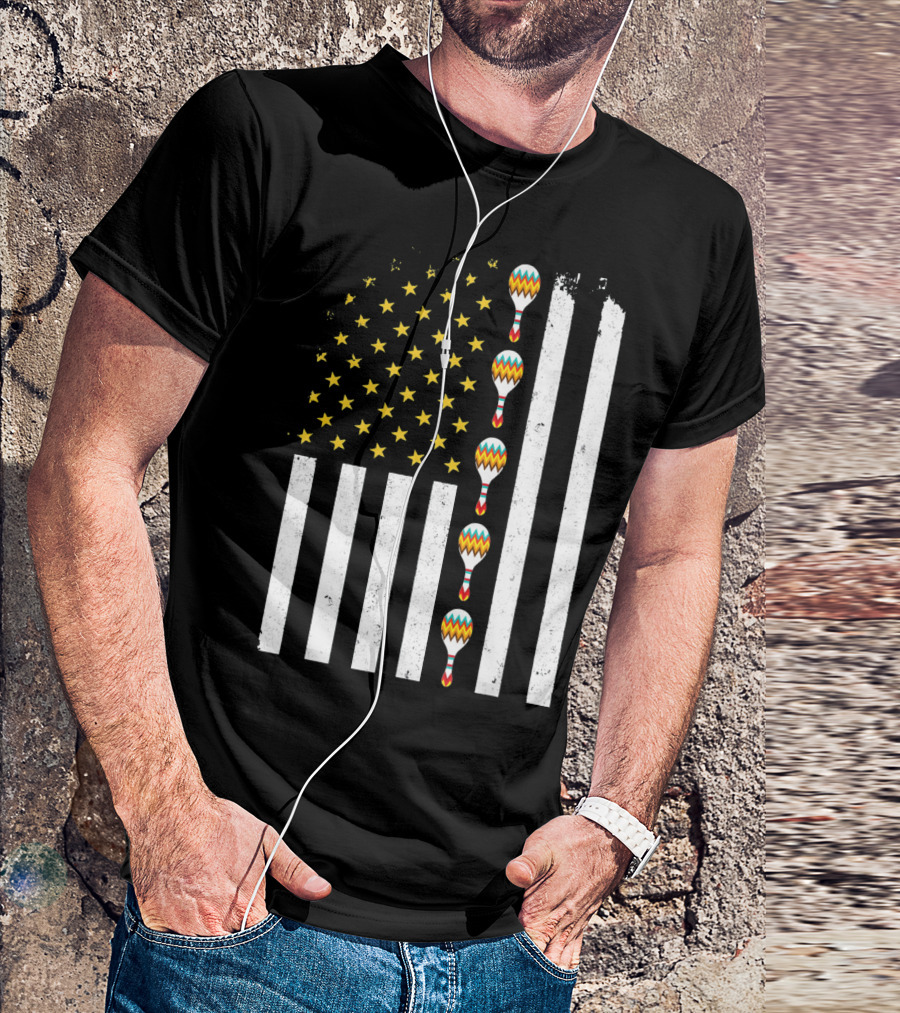 Cinco De Mayo Vintage American Flag With Maracas T-Shirt